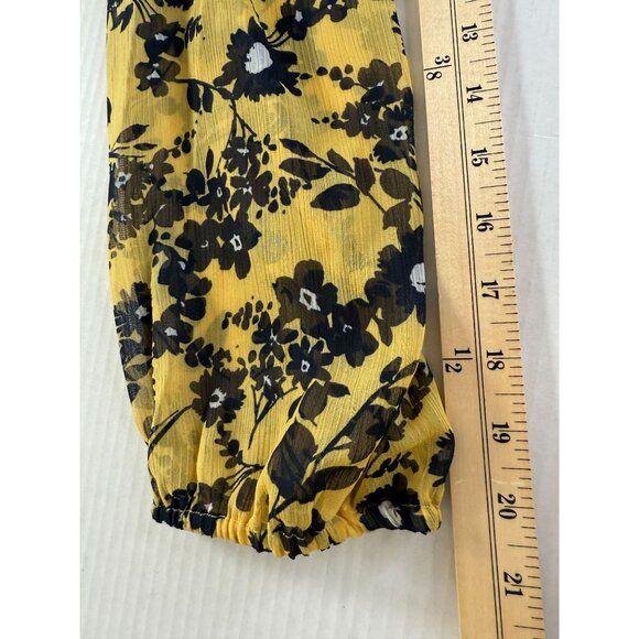 Tommy Hilfiger L Yellow Black Floral Print Lined Blouse with Pintucks Romantic - Picture 9 of 9